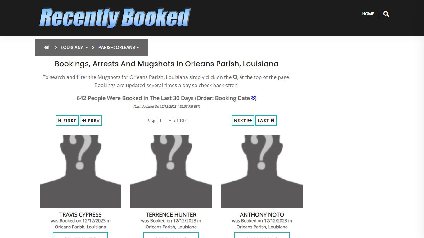 Bookings, Arrests and Mugshots in Orleans Parish, Louisiana